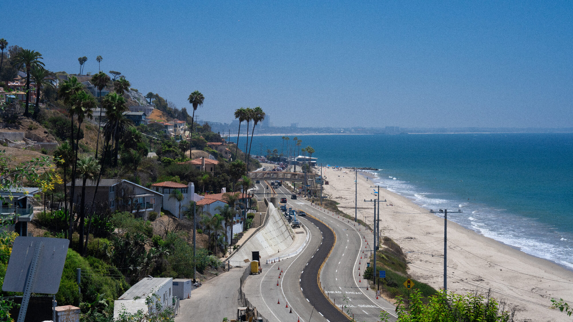 The Pacific Coast Highway seen from the hills above Pacific Palisades
